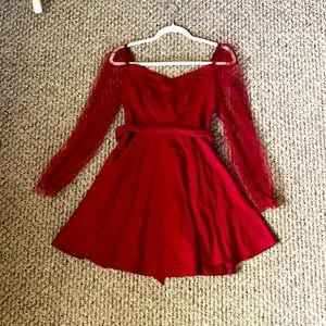 SHEIN/cocktail dress /red / see through sleeve/ brand new